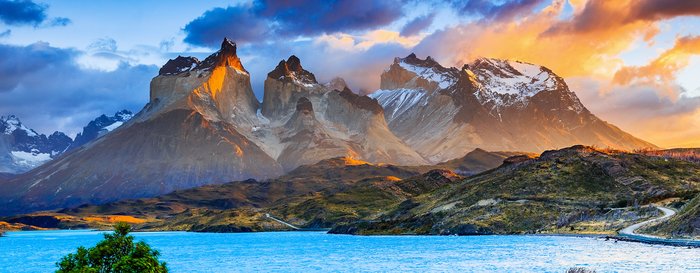 Torres Del Paine National Park, Chile. Sunrise at the Pehoe lake